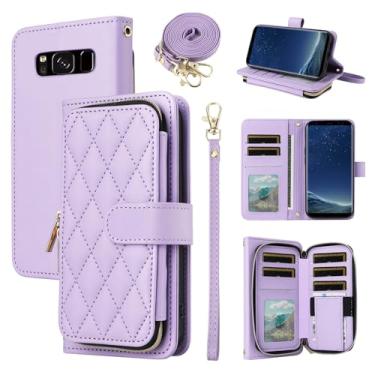 Imagem de Furiet Capa carteira para Samsung Galaxy S8 Plus com alça de pulso, alça de ombro, mais de 9 compartimentos para cartões, bolsa com zíper, capa de celular de couro PU de luxo para S8plus S 8 8plus 8S