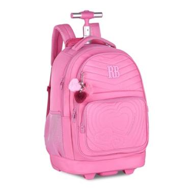 Imagem de Mochila De Rodinhas Com Alça Costas Mala Viagem Passeio Bolsa Escolar Menina Infantil Juvenil Com Chaveiro Pompom RB Original Rosa