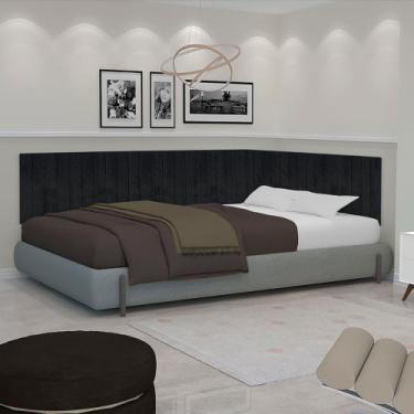Imagem de Conjunto de Cabeceira Ripada Palito Cama casal 140 cm suspensa estofad