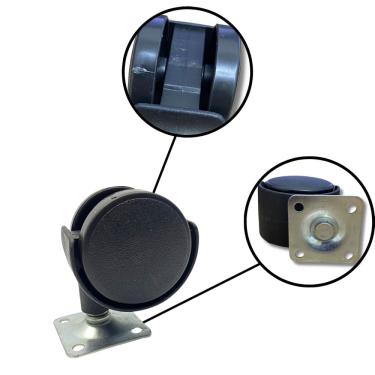 Imagem de Kit C/ 4 Un Rodízio Plástico Rodinha Giratório Placa Base Aço Roda 38mm 1,5" Altura 55mm