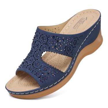 Imagem de SHIBEVER Sandálias de cunha para mulheres verão: plataforma elegante feminina de salto baixo chinelo anabela, 09 Azul, 10