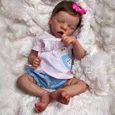 Imagem de QXYIXZ bebe reborn menina realista,47cm 1.5kg bebe reborn realista silicone - lavável bebe reborn olho fechado Artérias visíveis bebê reborn de silicone sólido boneca renascida