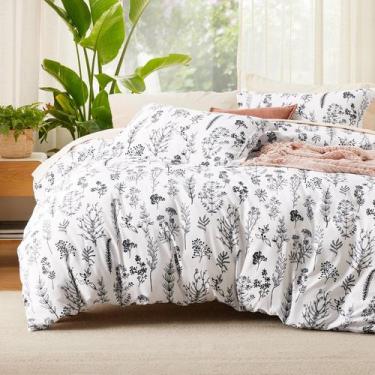 Imagem de Conjunto de Edredom Bedsure Queen 3 Peças - Estampa Floral Branca