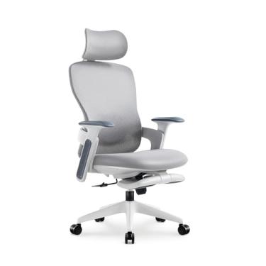 Imagem de TopJob Cadeira de escritório moderna, cadeira ergonômica de mesa para casa com encosto alto com encosto de cabeça e apoio para os pés, cadeiras giratórias ergonômicas de malha alta com rodas e suporte