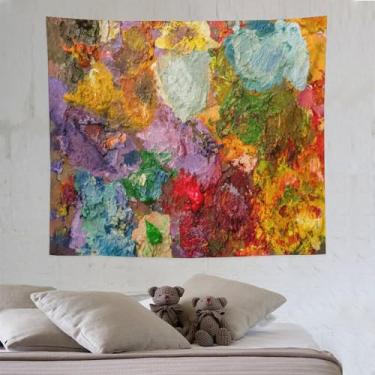 Imagem de ZhiRain Tapeçaria abstrata multicolorida para pendurar na parede, arte abstrata a óleo, multicolorida, tapeçarias de impressão a tinta, decoração de casa, sala de estar, quarto, apartamento, casa de