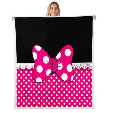 Imagem de Cobertor infantil com laço de desenho animado, cobertor de cama moderno com pontos geométricos para meninas e mulheres, cobertor de lã de fada princesa, cobertor felpudo sonhador rosa rosa, tamanho da