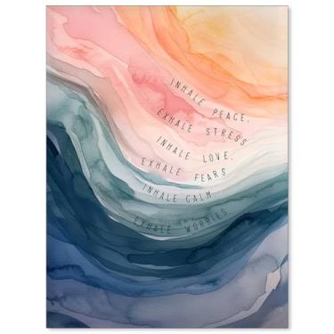 Imagem de Pôster de Saúde Mental Inalação Exalar Meditação Arte de Parede Vintage Abstrata Aquarela Impressões em Tela para Terapia Escritório Canto Calmante Decoração de Parede 30 x 40 cm Sem Moldura