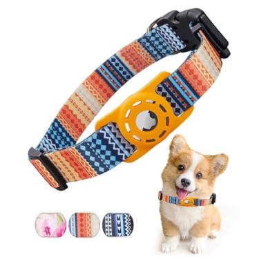 Imagem de EnjoIt Coleira para cães AirTag, coleira de poliéster para cães com silicone ajustável, acessórios AirTag, coleira para cães pequenos e médios, laranja M