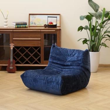 Imagem de N&V Cadeira Fireside, sofá de chão sem braços de meados do século, espreguiçadeira macia de chenille premium, cadeira de espuma para sala de estar, quarto e escritório (azul, solteiro)