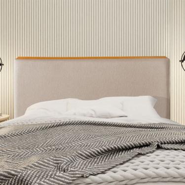 Imagem de Cabeceira Cama Box King 1,93m Estofada Detalhe em Madeira Java Linho Bege