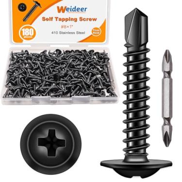 Imagem de weideer 180 Peças #8×1 Parafusos De Chapa Metálica Parafusos Autoperfurantes 410 Aço Inoxidável Preto Parafusos De Cabeça De Treliça Parafuso De Rosqueamento Rápido Com Ponta De Chave De Fenda K-16