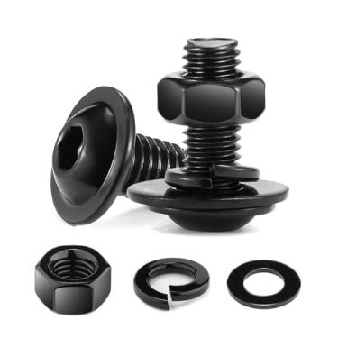 Imagem de SG TZH Parafusos De Cabeça Chata Com Soquete De Botão M6 X 14 Mm, Porcas, Arruelas Planas E De Pressão, 20 Peças 18-8 (304) Aço Inoxidável, Totalmente Rosqueado, Óxido Preto Por (Com Chave Sextavada)