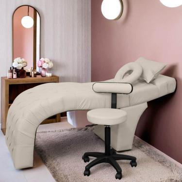 Imagem de Maca Estética Para Extensão De Cílios  Charme + Mocho Tapeçado Corino Bege Bruma