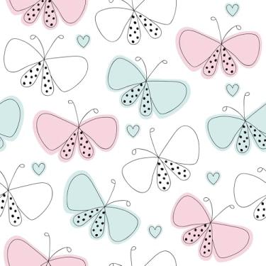 Imagem de Papel De Parede 12m Adesivo Coração Rosa Borboleta