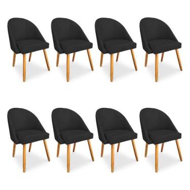 Imagem de Kit 8 Cadeiras de Jantar Bela Veludo Preto Pés Palito Castanho - Palla
