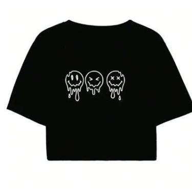 Imagem de Cropped Feminino Preto Tumblr blogueira emoji derretendo cool feminina