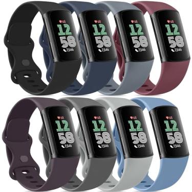 Imagem de Vancle Pulseira para Fitbit Charge 6/Fitbit Charge 5 para mulheres e homens, pacote com 8, pulseiras esportivas macias clássicas