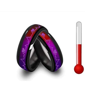 Imagem de Blowin 6 mm/8 mm romântico emocional mudança de cor corporal ECG batimento cardíaco humor anel de aço inoxidável mulheres homens casais alianças de casamento aniversário, Aço inoxidável, Sem pedra