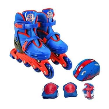 Imagem de Patins Infantil 2 Em 1 Inline ou Quad + Kit Proteção Completo Tamanho 30-33 Unitoys