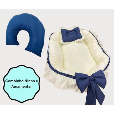 Imagem de Kit Ninho Redutor De Berço+Almofada de Amamentação - Magnus Baby, AZUL