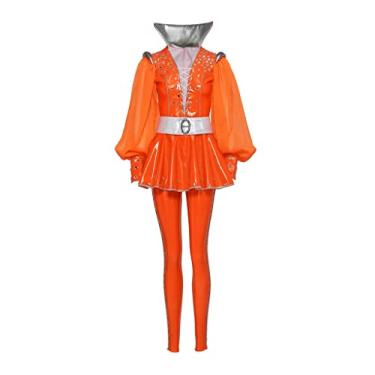 Imagem de LoliMiss Macacão feminino Mamma Mia Cosplay 1970 Dancing Discoteca (XXL, Laranja)