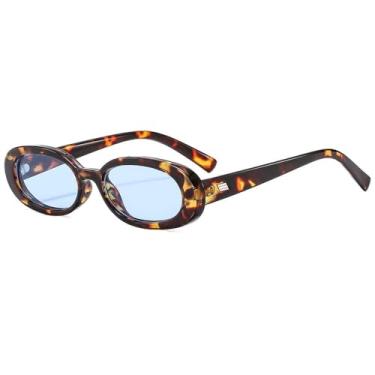 Imagem de Óculos de sol retrô pequenos ovais femininos, óculos de sol da moda masculina, óculos de sol UV400, óculos de grau, azul demi, tamanho único