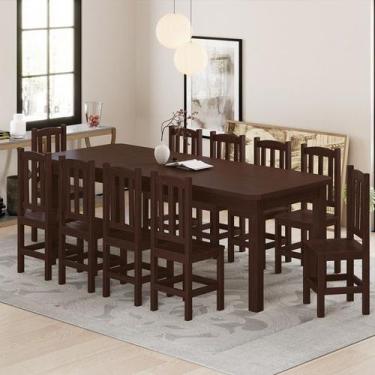 Imagem de Mesa Safira Em Madeira Maciça 220x88 Com 10 Cadeiras Castanho - Nemarg