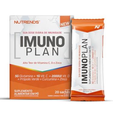 Imagem de Imunoplan Imunidade com Glutamina, Vitamina C e D, Própolis Verde, Curcumina e Zinco, 20 Sachês, Sabor Laranja com Acerola