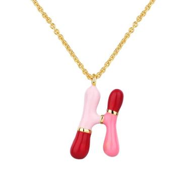Imagem de Kainier Colar com letra bolha com inicial para mulheres e meninas, pingente colorido com nome do alfabeto, pingente delicado fofo banhado a ouro 14 K, joias para presentes, Banhado a ouro, Sem Pedra