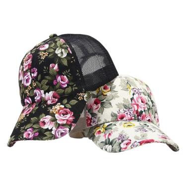 Imagem de belthagm Boné de beisebol com estampa floral, chapéu de sol de pesca casual com flores nas costas para homens mulheres meninas ajustável, Preto e branco, Tamanho Único