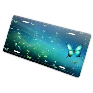 Imagem de Borboleta de fada cintilante com margarida na floresta capa de matrícula multicolorida - etiqueta de carro de alumínio artística, à prova de ferrugem, design exclusivo - 15 x 30 cm