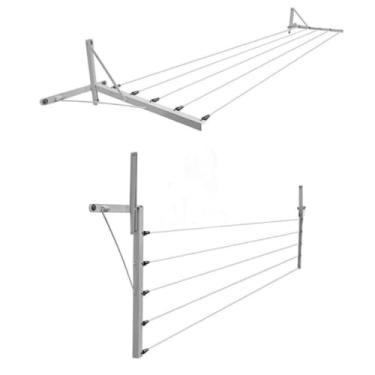 Imagem de Varal Muro Parede Retrátil Mão，Adequado para varanda doméstica, interior, pode secar roupas, lençóis e outros tecidos.varal de chão；varal；varal de chao(PRATA)