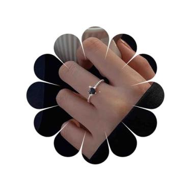 Imagem de TseanYi Anel de coração com pedra preciosa preta, Zinco, Sem pedra preciosa