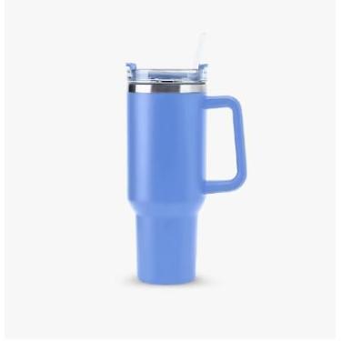 Imagem de Copo Térmico Grande 1200ml com Canudo e Parede Dupla - Garrafa Térmica para Bebidas Geladas e Quentes, Ideal para Viagem, Esporte, Escritório, Portátil e Resistente (AZUL CLARO)