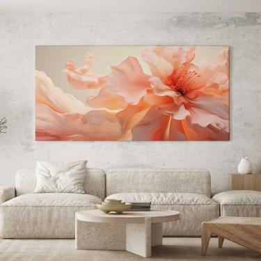 Imagem de Quadro Decorativo para Sala Quarto Hall 100x50 Floral Rosê Bege Horizontal Grande Decoração Parede Tela