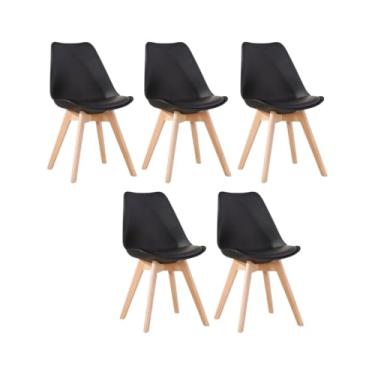 Imagem de Kit com 5 Cadeiras Leda Saarinen Wood - Charles Eames com Almofada - Cozinha, Sala de Jantar, Escritório, Recepção (Preto)