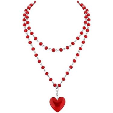 Imagem de Sacina Colar Y com coração vermelho, One Size, Aço inoxidável Cobre Aço inoxidável Cobre Cristal de vidro, Sem Pedra Preciosa