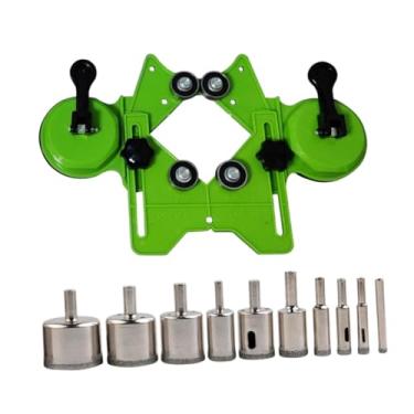 Imagem de Ｂｅｓｇａ Localizador de perfuração ajustável portador de centralização com base de sucção a vácuo e 10 bits Cutter Center Locator para cerâmica de ladrilho, Verde, Ventosa Dupla