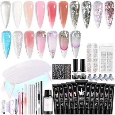Imagem de Fcozpjk Kit De Gel Para Unhas Poly Com Luz Uv, 12 Cores, Transparente, Nude, Rosa, Glitter Iridescente, Extensão, Gel Construtor, Kit Inicial, Base, Top Coat, Solução Deslizante, Kit De Gel Para Un
