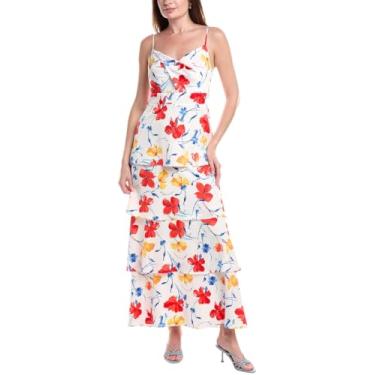 Imagem de Anne Klein Vestido longo feminino com decote drapeado, Branco puro/calipso, 42