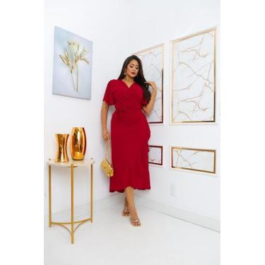 Imagem de Vestido envelope longo de viscolinho liso manga curto - LAJMA STORE, V