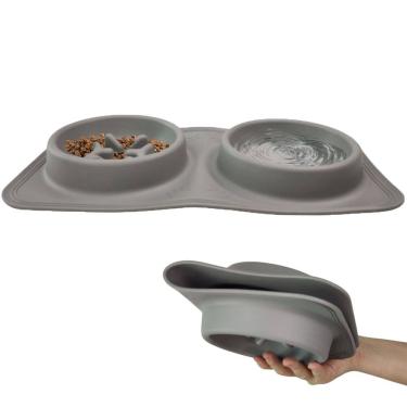 Imagem de Comedouro Bebedouro Silicone 2 Em 1 Cachorro Pet Gato Animais Raçao Comida Hidrataçao Agua Passeio