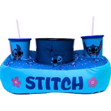 Imagem de Almofada Porta Pipoca Stitch Kit Balde Copos Canudo 550ml  Oficial Lic