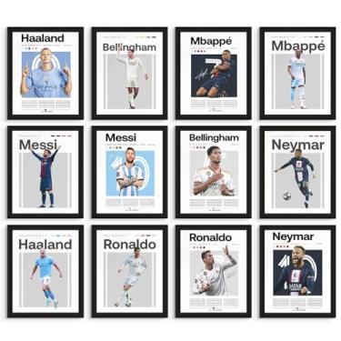 Imagem de Conjunto de pôsteres de futebol - decoração de parede de futebol, pôsteres Messi para quarto de meninos, arte de Neymar, imagem Messi, arte de parede Ronaldo, Haaland, Bellingham, decoração de quarto