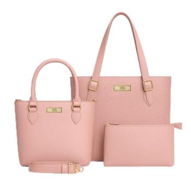 Imagem de Kit 2 Bolsas Grande + Media Com Transversal + Carteira Willibags (Rosa)