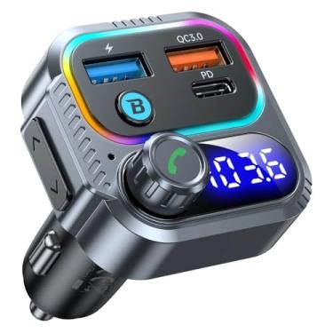 Imagem de 48W Carregador de carro Fast Bluetooth 5.4 FM transmissor sem fio Rádio sem fio Handsfree Calling Mics & Deep Bass Car Charger PD 30W+QC 3.0