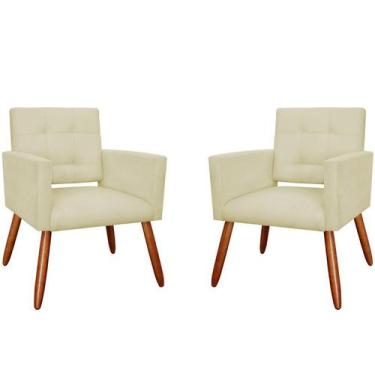 Imagem de Kit 2 Poltronas Decorativa Camila Couro Bege Pés Madeira Mz Decor - Ma