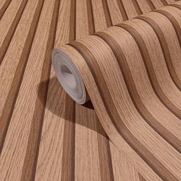 Imagem de Papel de Parede Ripado Efeito Madeira Rolo 5m x 45cm Adesivo Autocolante Revestimento Quarto Sala