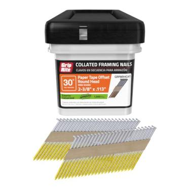 Imagem de Grip Rite Prime Guard GRP8RHGH1 fita de papel de 30 graus deslocada cabeça redonda exterior galvanizado agrupado pregos emoldurados, 2-3/8" x 0,1 cm