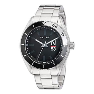 Imagem de Nautica Relógio masculino NAPFWF309 Finn World com pulseira de aço inoxidável, Prata